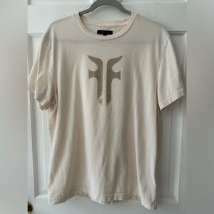 FRYE Men's T-Shirt Large Cotton Double F Ivory Off White Tan Lightweight